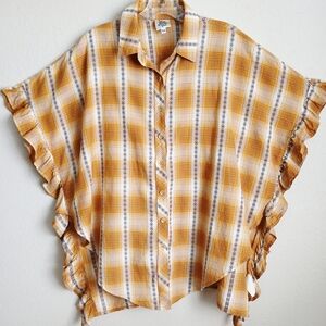 Ivy Jane Mustard Plaid Oversized Top Size XS BOHO